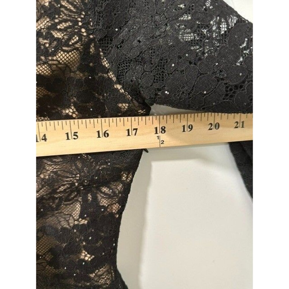 NWT Lulus Black Lace Sequin Bodycon Mini Dress Nude Lined Long Sleeve Plunge - Picture 12 of 12